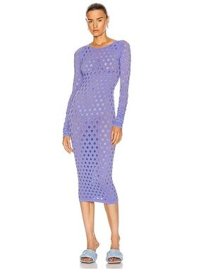 Maisie Wilen Purple‎ Perforated Long Sleeve Dress